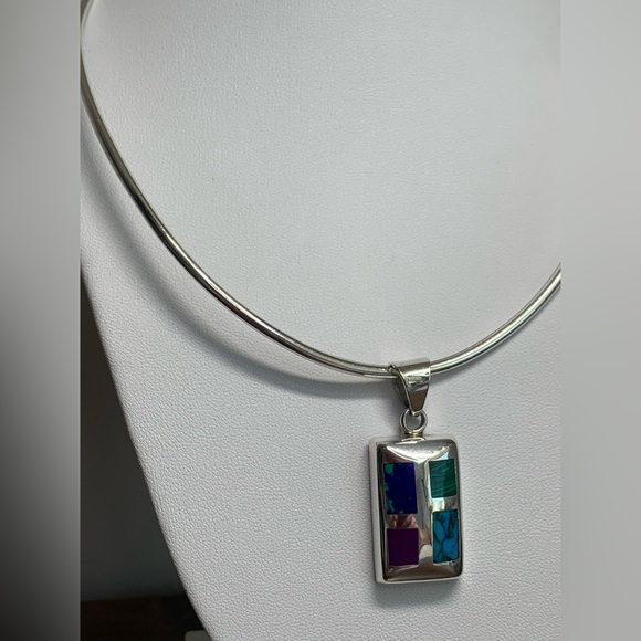 Silpada Sterling Silver Multi-Colored Stone Inlaid Pendant & Sterling Choker - Picture 5 of 13